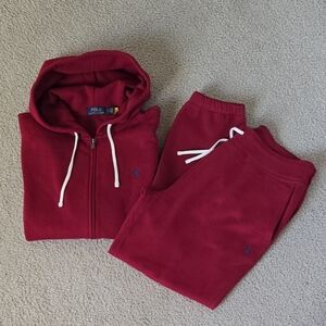 Polo Ralph Lauren Red Zip-Up Hoodie and Sweatpants Like New Size Large